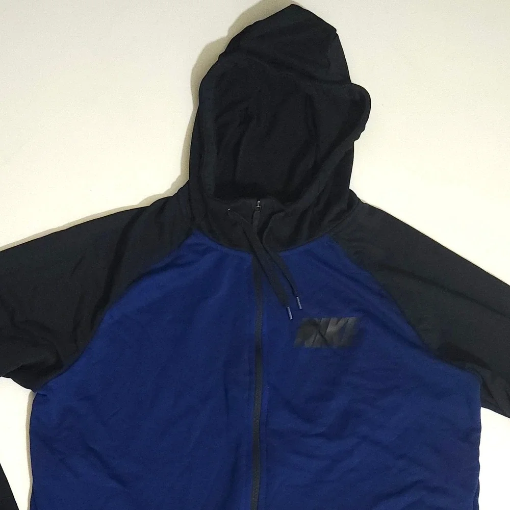 Nike Dri-FIT Mens Full Zip Hoodie Blue Black Colorblock Jacket L 931792 478
